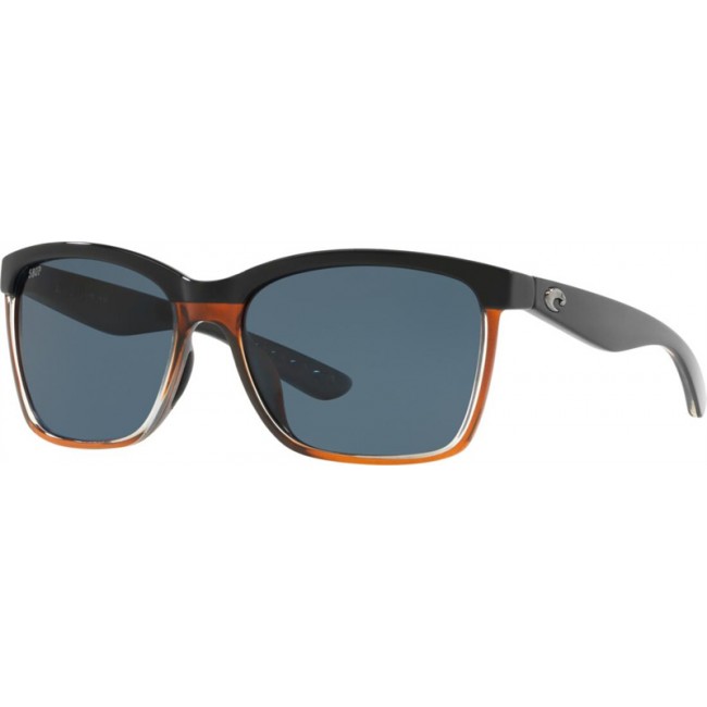Costa Anaa Shiny Black On Brown Frame Grey Lens Sunglasses