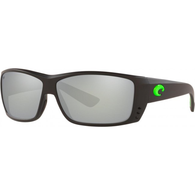 Costa Cat Cay Matte Black Green Logo Frame Grey Silver Lens Sunglasses