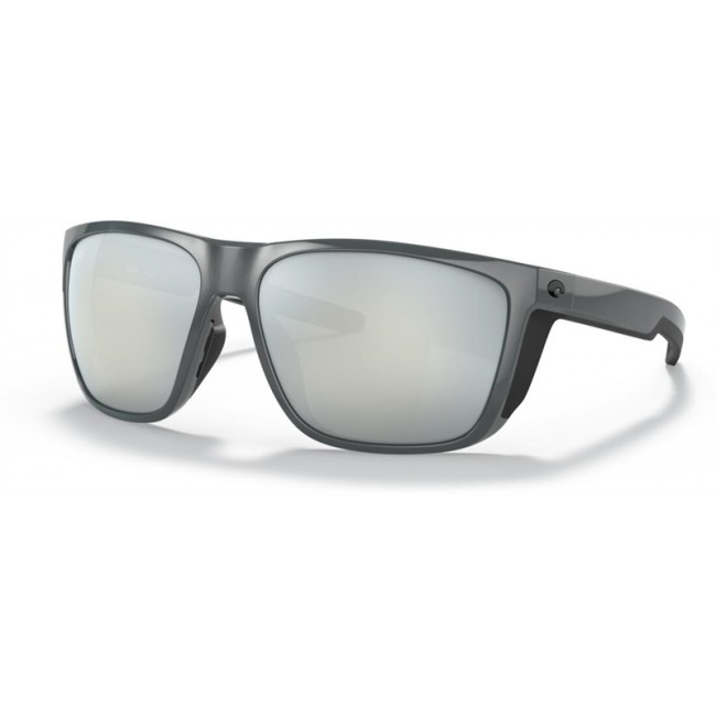 Costa Ferg XL Shiny Gray Frame Grey Silver Lens Sunglasses