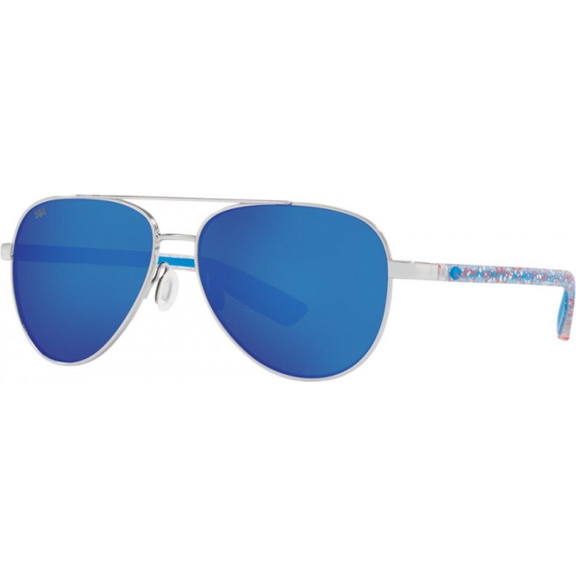 Costa Freedom Series Peli Shiny Silver Frame Blue Lens Sunglasses