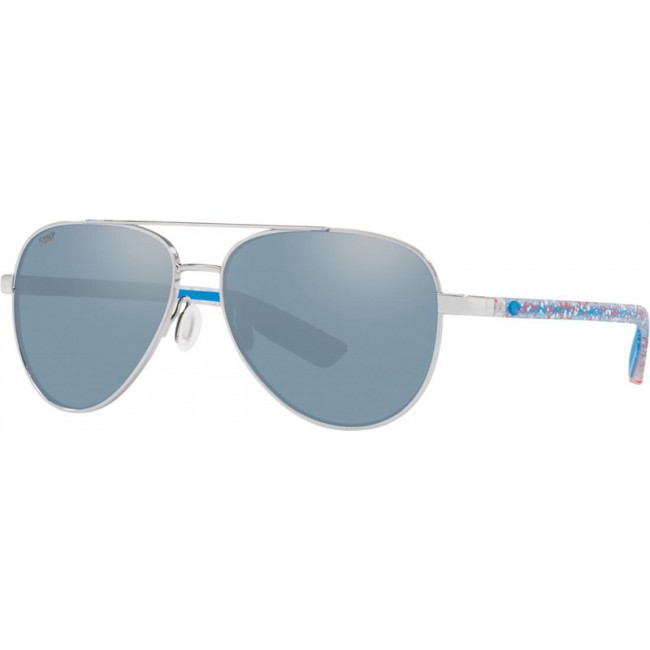 Costa Freedom Series Peli Shiny Silver Frame Grey Silver Lens Sunglasses