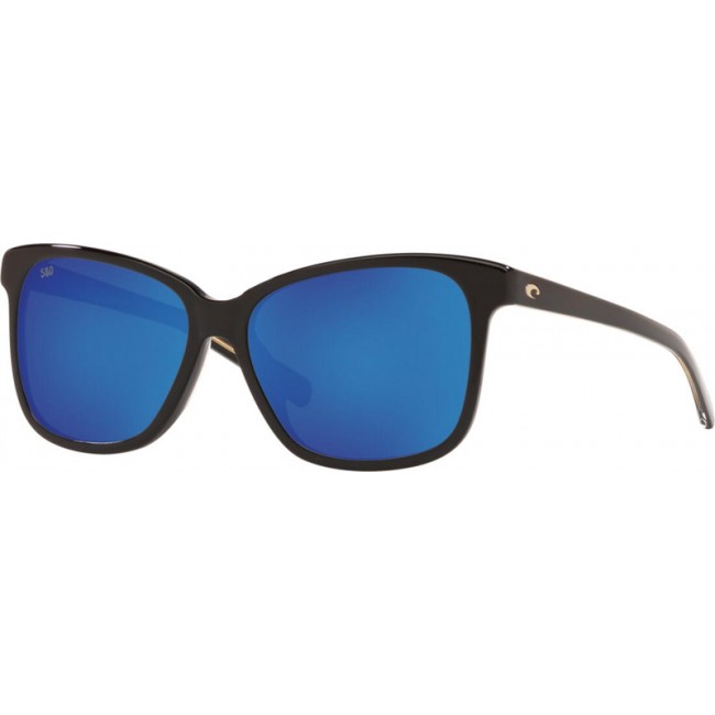 Costa May Shiny Black Frame Blue Lens Sunglasses