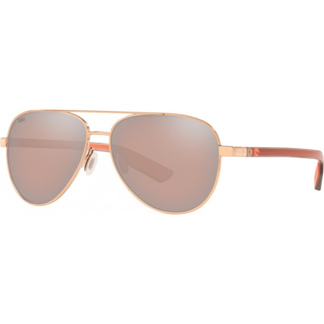 Costa Peli Shiny Rose Gold Frame Copper Silver Lens Sunglasses