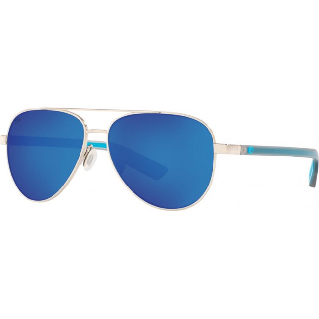 Costa Peli Shiny Silver Frame Blue Lens Sunglasses