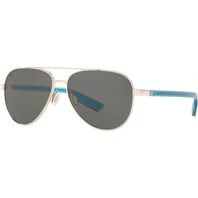 Costa Peli Shiny Silver Frame Grey Lens Sunglasses