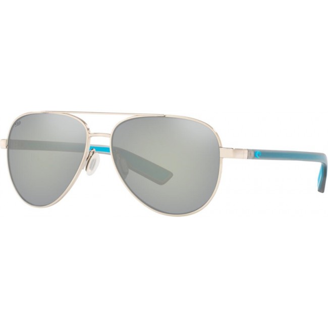 Costa Peli Shiny Silver Frame Grey Silver Lens Sunglasses
