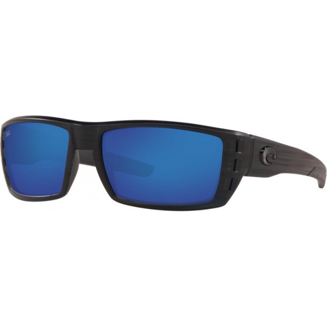 Costa Rafael Matte Black Teak Frame Blue Lens Sunglasses