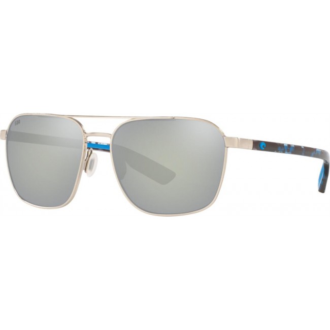 Costa Wader Brushed Silver Frame Grey Silver Lens Sunglasses