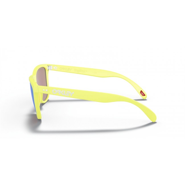 Oakley Frogskins Frogskins 35th Anniversary Low Bridge Fit Matte Neon Yellow Frame Prizm Sapphire Lens Sunglasses