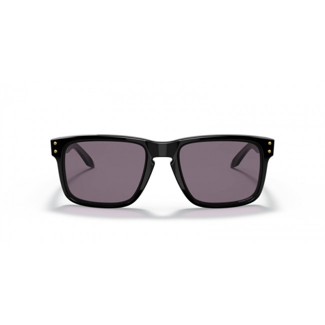 Oakley Holbrook Low Bridge Fit Polished Black Gold Frame Prizm Grey Lens Sunglasses