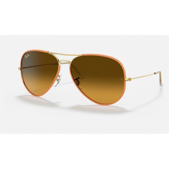 Ray Ban Aviator Full Color Legend RB3025 Brown Gradient Yellow Sunglasses
