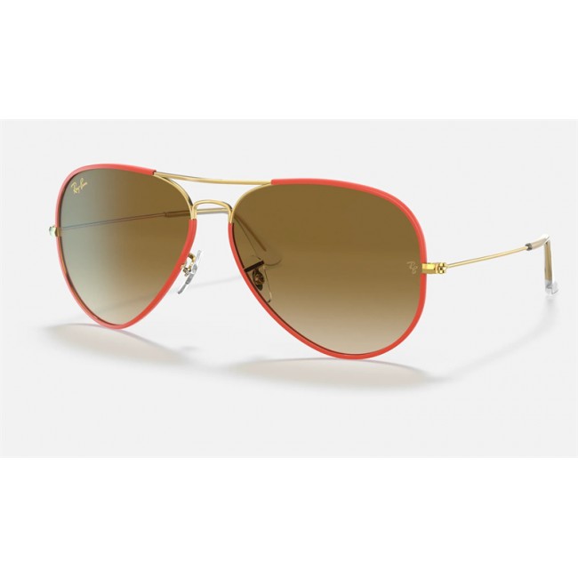 Ray Ban Aviator Full Color Legend RB3025 Light Brown Gradient Red Sunglasses