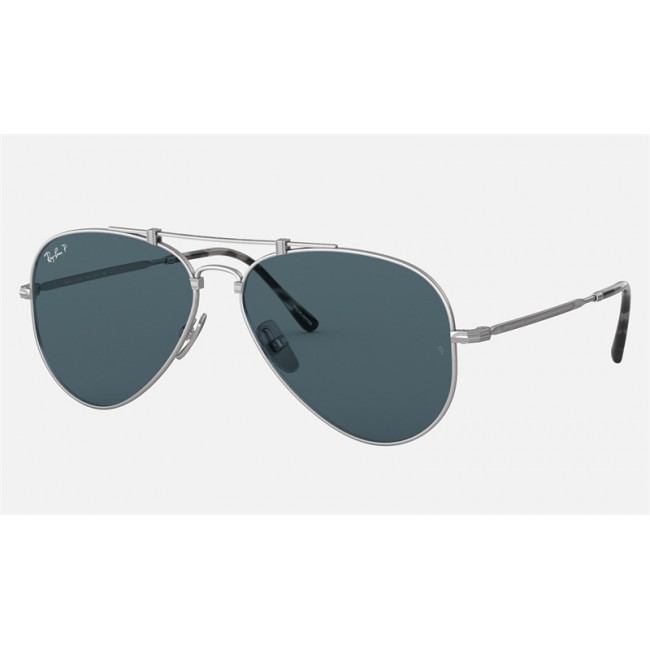 Ray Ban Aviator Titanium RB8125 Blue Polarized Mirror Silver Sunglasses