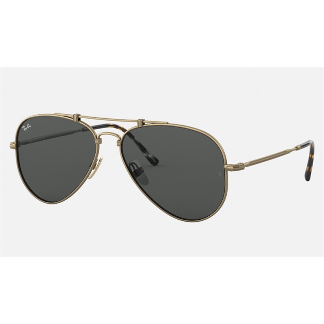 Ray Ban Aviator Titanium RB8125 Gray Classic Antique Gold Sunglasses