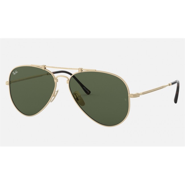 Ray Ban Aviator Titanium RB8125 Green Classic Gold Sunglasses