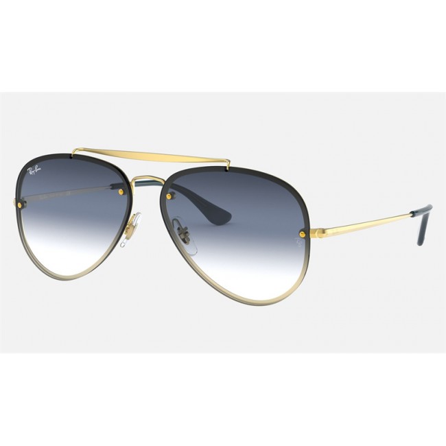 Ray Ban Blaze Aviator RB3584 Blue Gradient Mirror Gold With Black Sunglasses