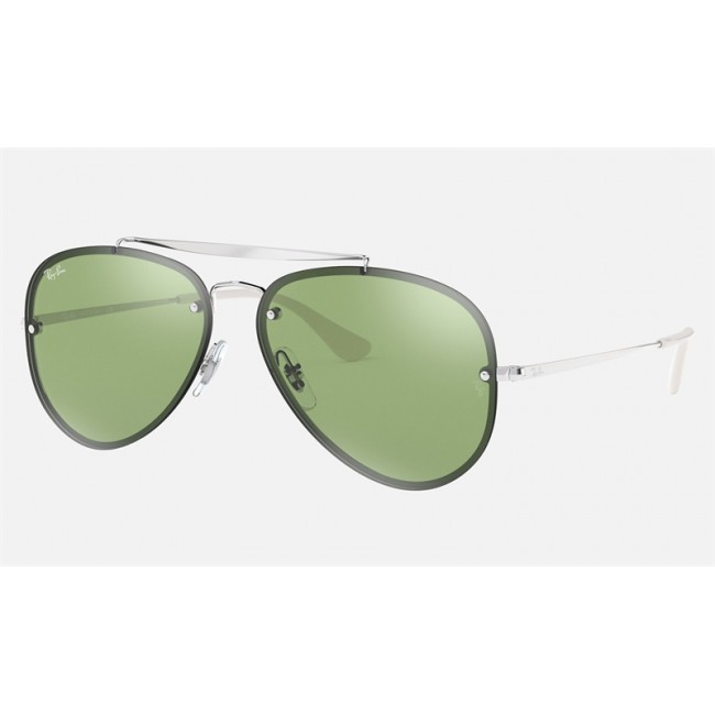 Ray Ban Blaze Aviator RB3584 Dark Green Mirror Silver Sunglasses