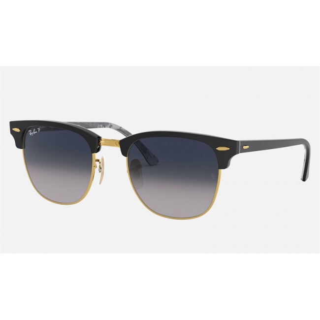 Ray Ban Clubmaster Collection RB3016 Polarized Gradient + Black Frame Blue/Grey Gradient Lens Sunglasses