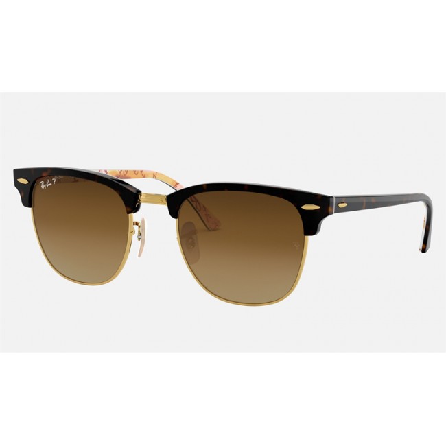 Ray Ban Clubmaster Collection RB3016 Polarized Gradient + Tortoise Frame Brown Gradient Lens Sunglasses