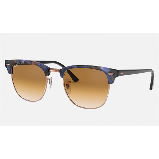 Ray Ban Clubmaster Fleck RB3016 Gradient + Spotted Brown And Blue Frame Light Brown Gradient Lens Sunglasses