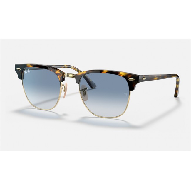 Ray Ban Clubmaster Fleck RB3016 Gradient + Yellow Havana Frame Light Blue Gradient Lens Sunglasses