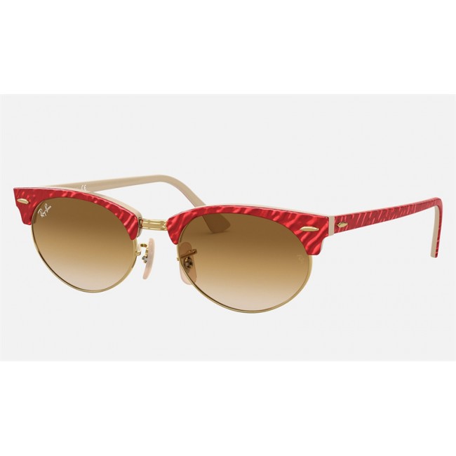 Ray Ban Clubmaster Oval RB3946 Gradient + Wrinkled Red Frame Light Brown Gradient Lens Sunglasses
