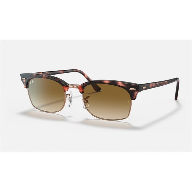 Ray Ban Clubmaster Square RB3916 Gradient + Pink Havana Frame Light Brown Gradient Lens Sunglasses