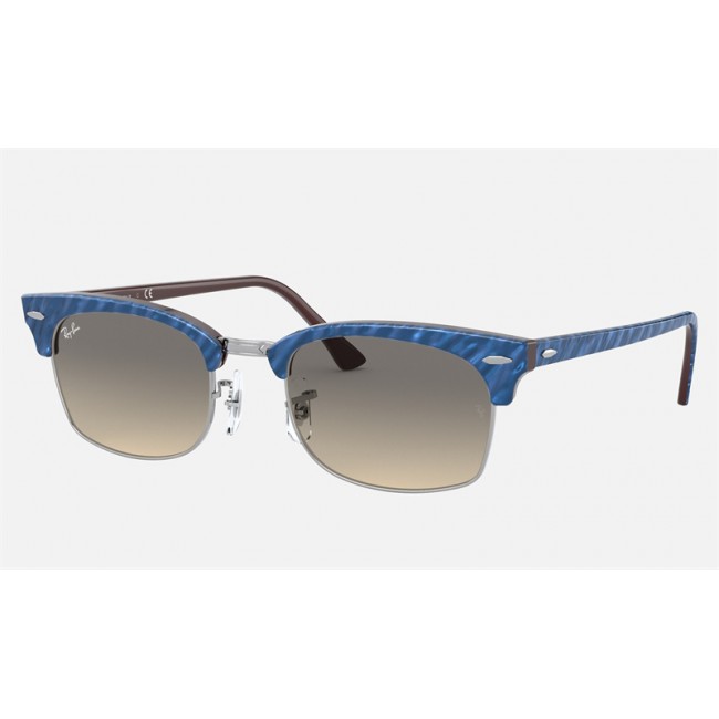 Ray Ban Clubmaster Square RB3916 Gradient + Wrinkled Blue Frame Light Grey Gradient Lens Sunglasses