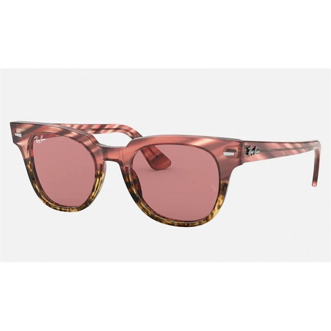 Ray Ban Meteor Striped Havana RB2168 Striped Pink Gradient Beige Frame Violet Classic Lens Sunglasses