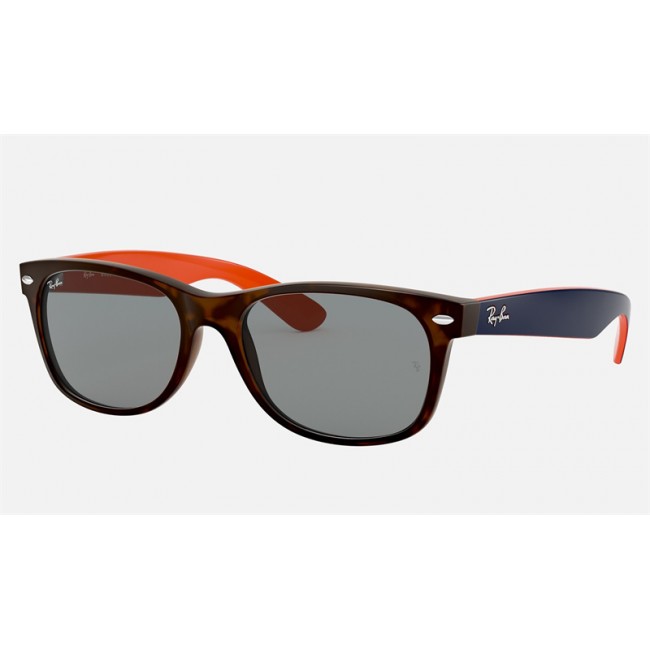 Ray Ban New Wayfarer Bicolor RB2132 Classic + Tortoise Frame Blue/Gray Classic Lens Sunglasses