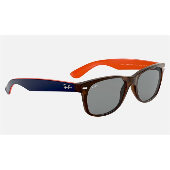 Ray Ban New Wayfarer Bicolor RB2132 Classic + Tortoise Frame Blue/Gray Classic Lens Sunglasses