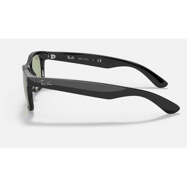 Ray Ban New Wayfarer Classic Low Bridge Fit RB2132 Mirror + Shiny Black Frame Green Mirror Lens Sunglasses