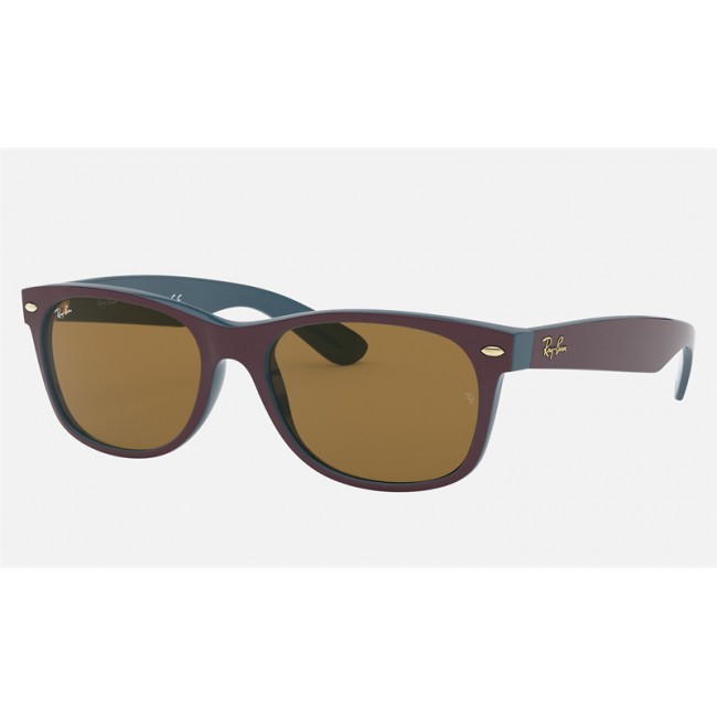 Ray Ban New Wayfarer Collection RB2132 Classic B-15 + Violet Frame Brown Classic B-15 Lens Sunglasses