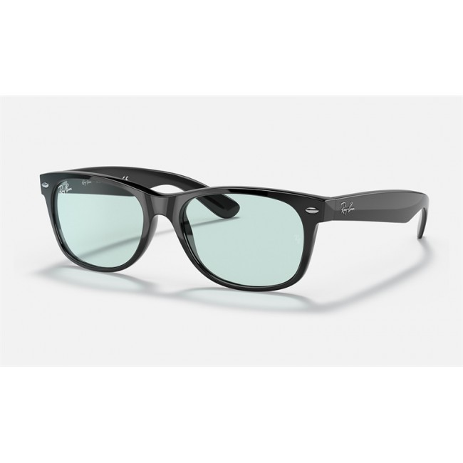 Ray Ban New Wayfarer Color Mix Low Bridge Fit RB2132 Classic + Black Frame Blue/Grey Classic Lens Sunglasses