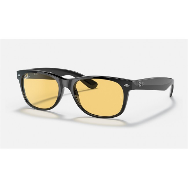 Ray Ban New Wayfarer Color Mix Low Bridge Fit RB2132 Classic + Black Frame Yellow Classic Lens Sunglasses