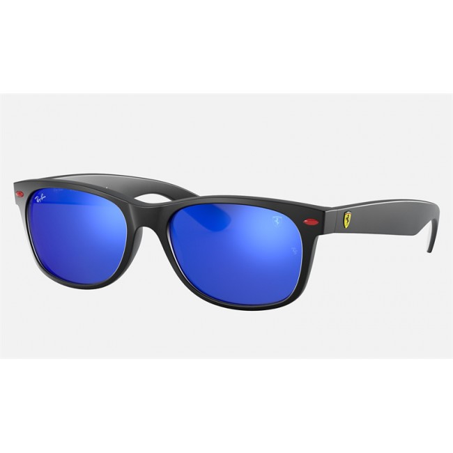 Ray Ban New Wayfarer RB2132M Scuderia Ferrari Collection Mirror + Black Frame Blue Mirror Lens Sunglasses