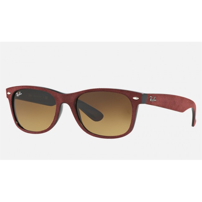 Ray Ban NEW WAYFARER With ALCANTARA® RB2132 Gradient + Bordeaux Frame Brown Gradient Lens Sunglasses