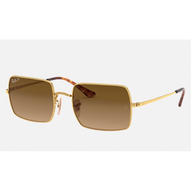 Ray Ban Rectangle RB1969 Brown Gradient Gold Sunglasses