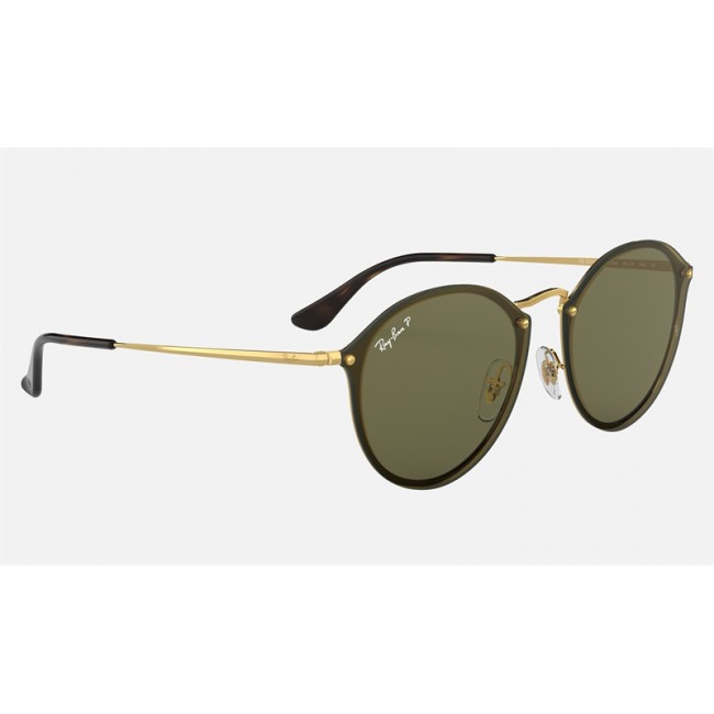 Ray Ban Round Blaze Round RB3574 Polarized Classic G-15 + Gold Frame Green Classic G-15 Lens Sunglasses