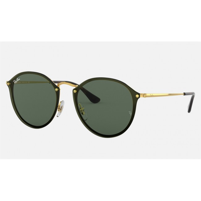 Ray Ban Round Blaze Round RB3574 Classic + Gold Frame Green Classic Lens Sunglasses