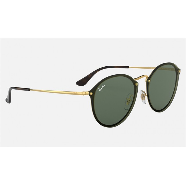 Ray Ban Round Blaze Round RB3574 Classic + Gold Frame Green Classic Lens Sunglasses