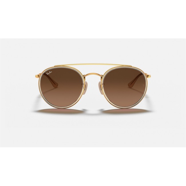 Ray Ban Round Double Bridge RB3647 Gradient + Gold Frame Brown Gradient Lens Sunglasses