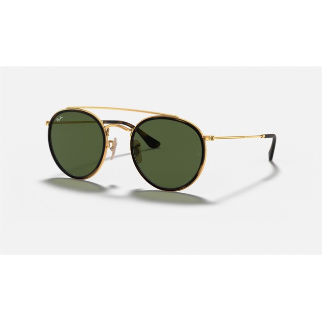 Ray Ban Round Double Bridge RB3647 Classic G-15 + Gold Frame Green Classic G-15 Lens Sunglasses