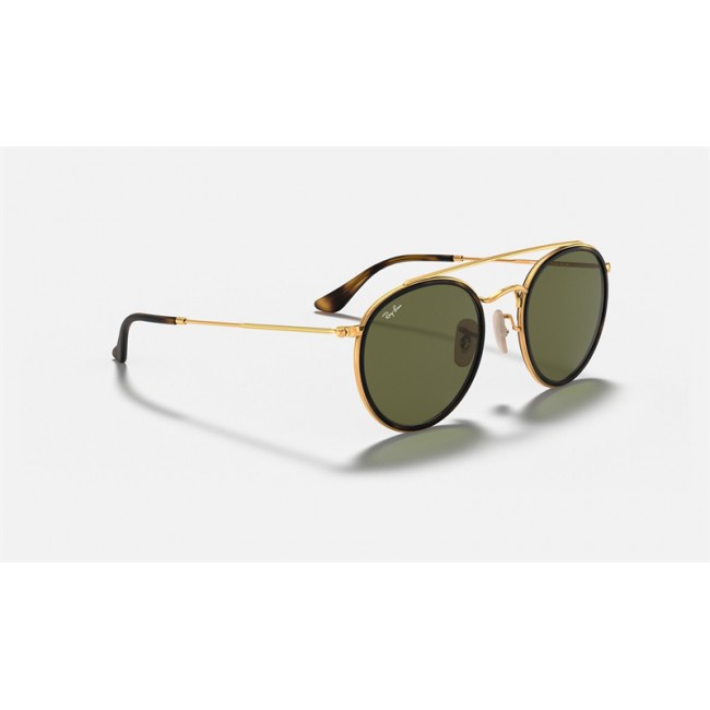 Ray Ban Round Double Bridge RB3647 Classic G-15 + Gold Frame Green Classic G-15 Lens Sunglasses