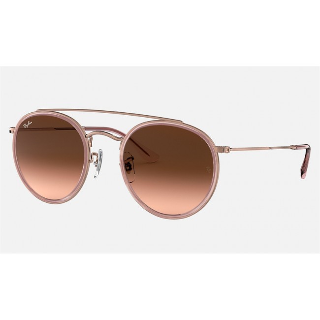 Ray Ban Round Double Bridge RB3647 Gradient + Pink Frame Brown Gradient Lens Sunglasses
