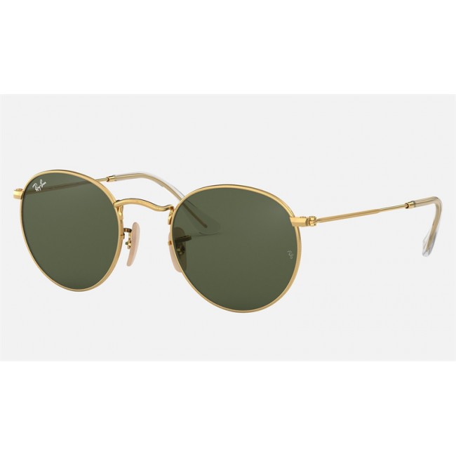 Ray Ban Round Flat Lenses RB3447 Classic G-15 + Gold Frame Green Classic G-15 Lens Sunglasses