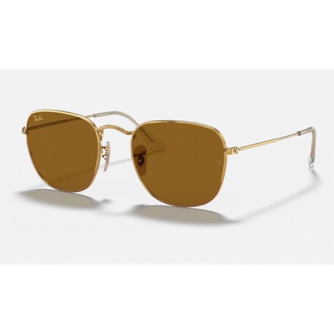 Ray Ban Round Frank Legend RB3857 Classic B-15 + Gold Frame Brown Classic B-15 Lens Sunglasses