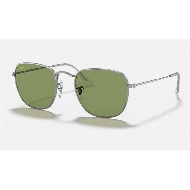 Ray Ban Round Frank Legend RB3857 Classic + Silver Frame Light Green Classic Lens Sunglasses