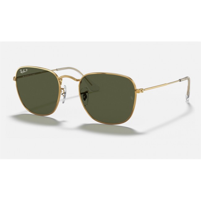 Ray Ban Round Frank RB3857 Polarized Classic G-15 + Shiny Gold Frame Green Classic G-15 Lens Sunglasses