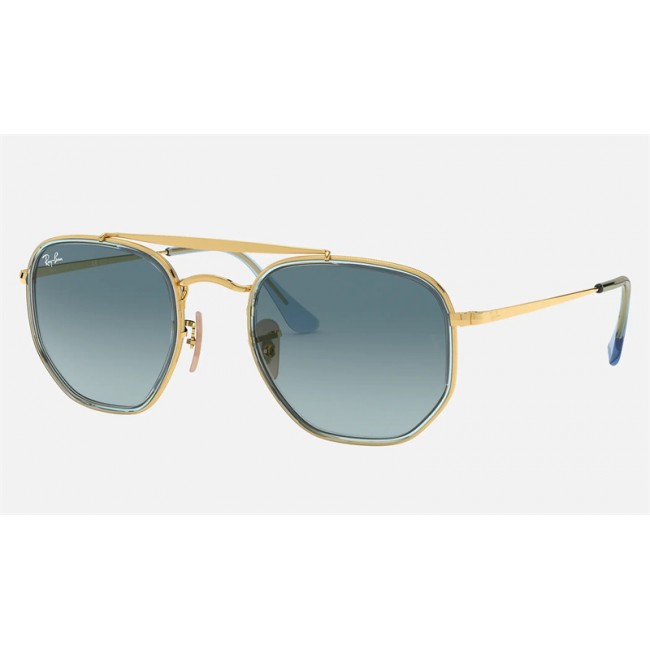 Ray Ban Round Marshal II RB3648 Gradient + Gold Frame Blue Gradient Lens Sunglasses